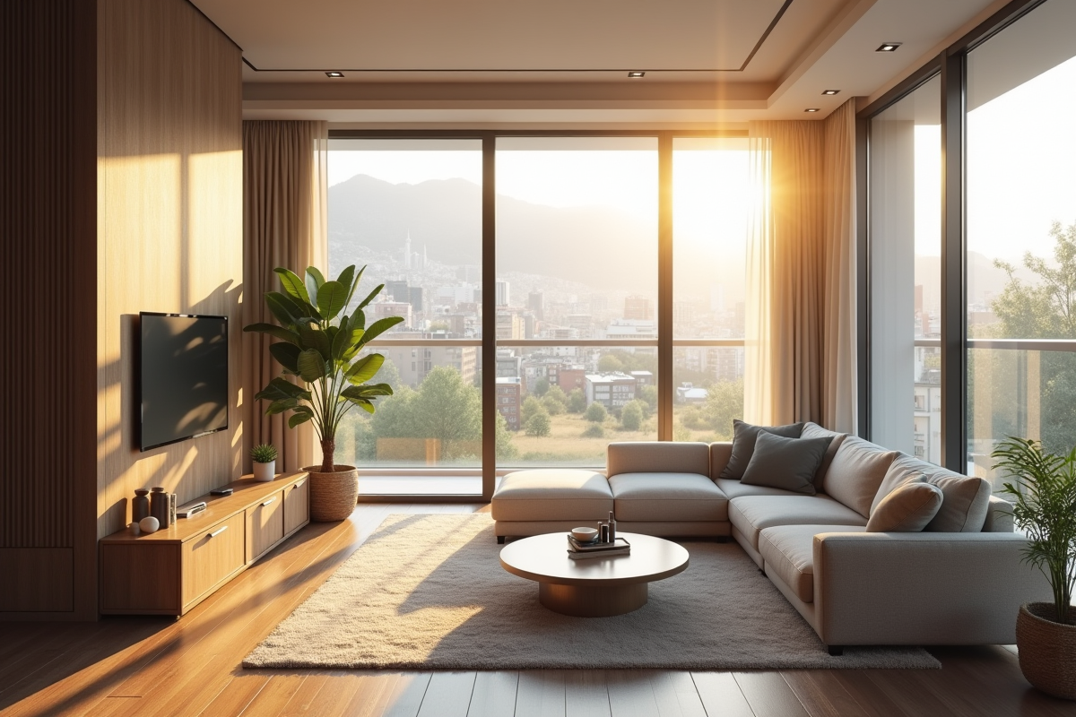 Salon moderne lumineux appartement vue de haut