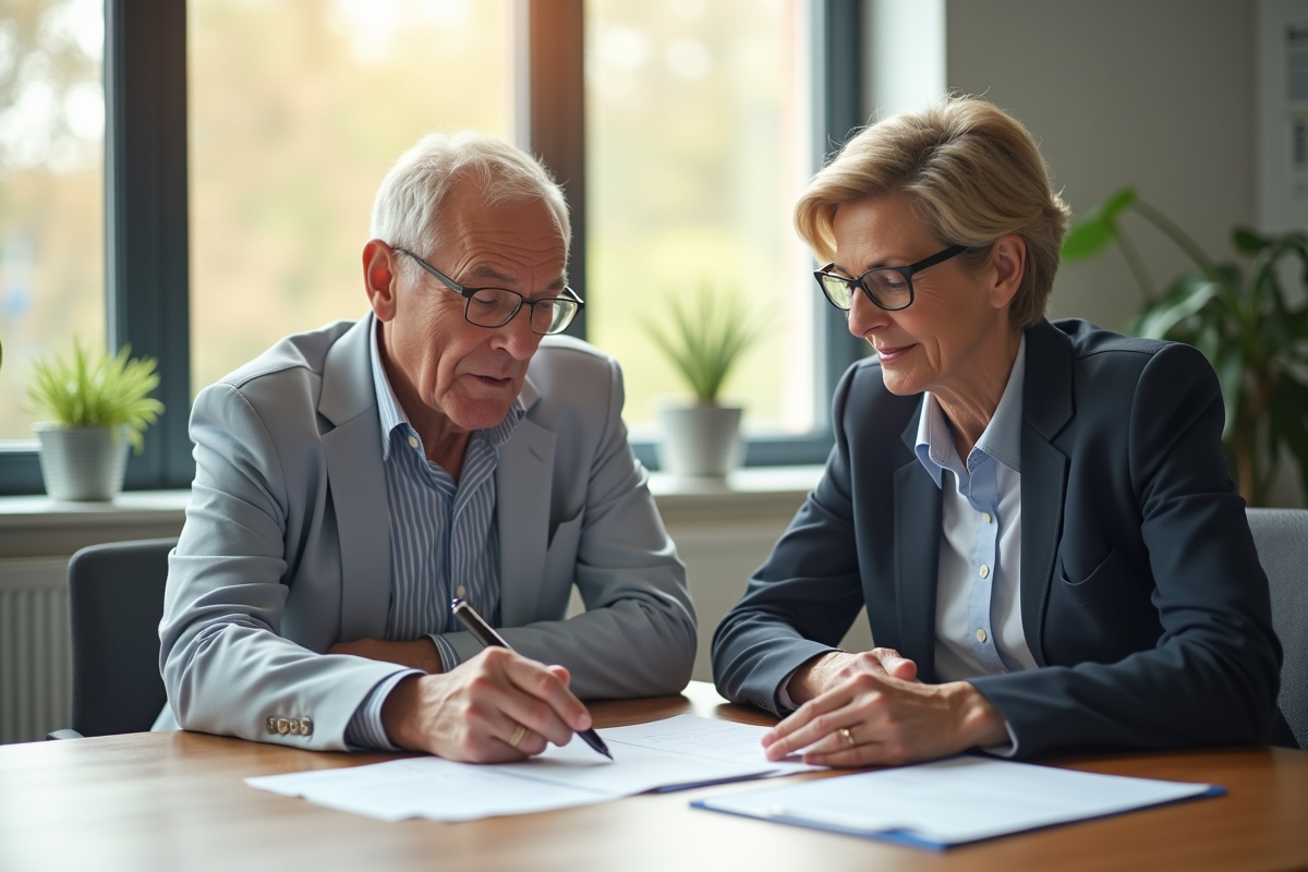 Conseiller professionnel et couple mature examinant des documents