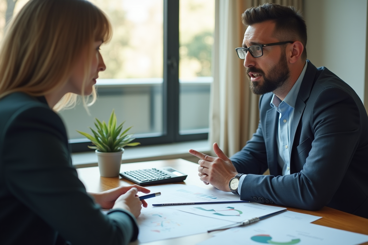 Conseiller financier expliquant les taux d'intérêt à un client