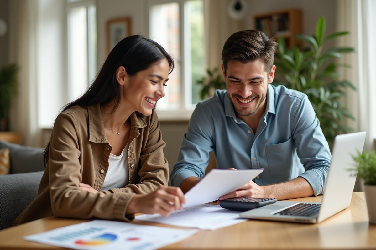 Jeune couple analysant des documents de prêt immobilier