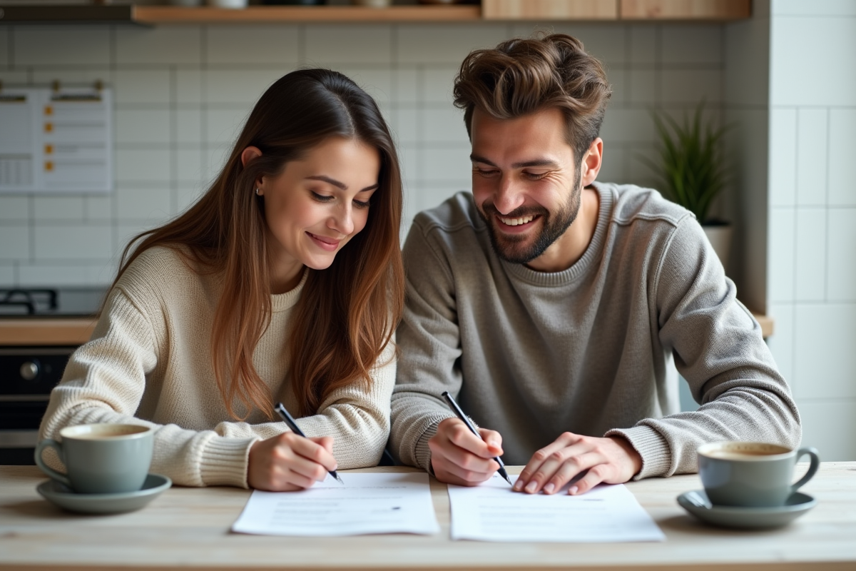 Jeune couple signant un contrat de prêt immobilier