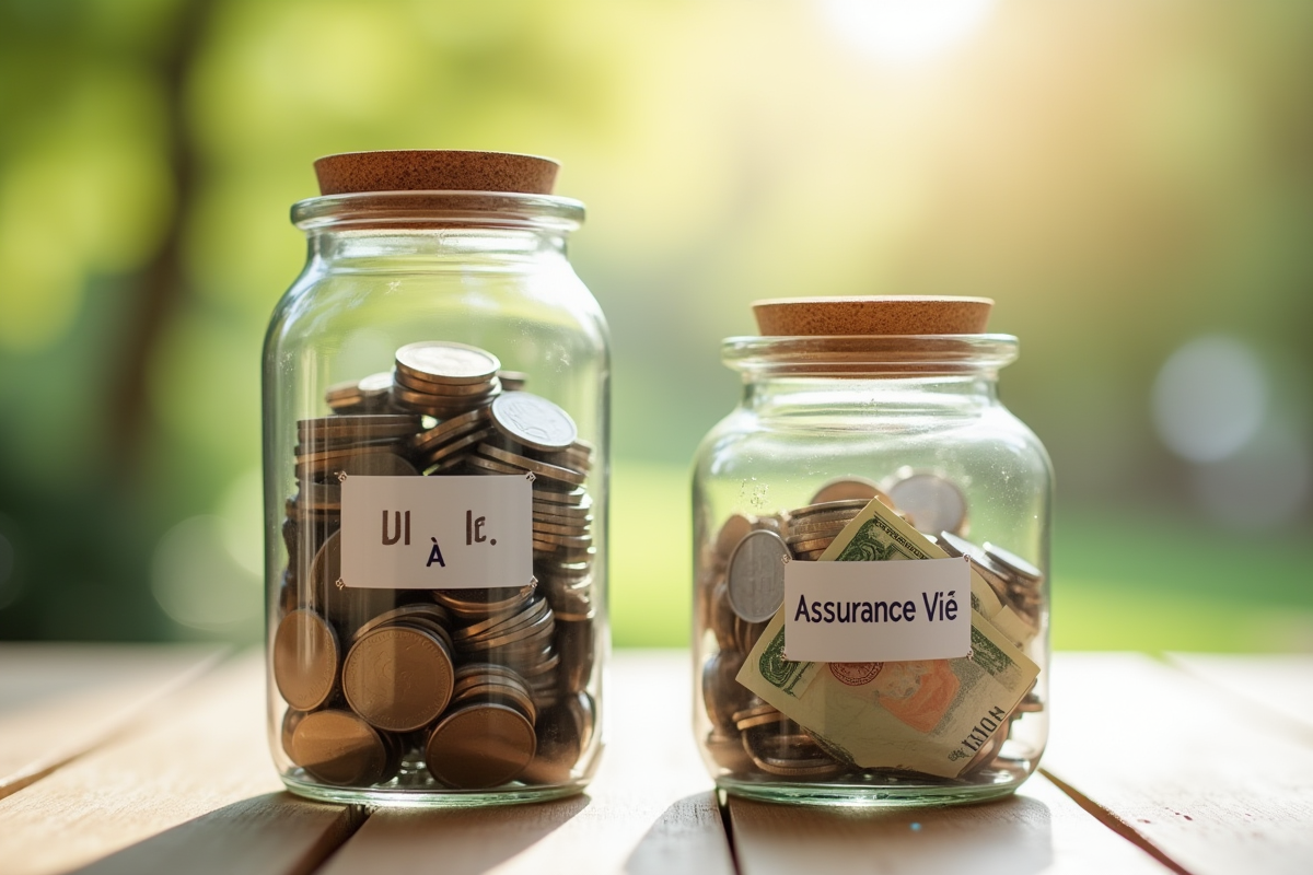 Deux verres en bois avec Livret A et Assurance Vie