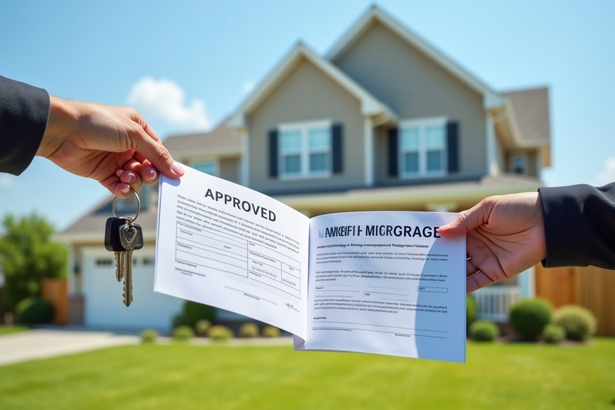 Main tenant un dossier de prêt immobilier avec clé de maison