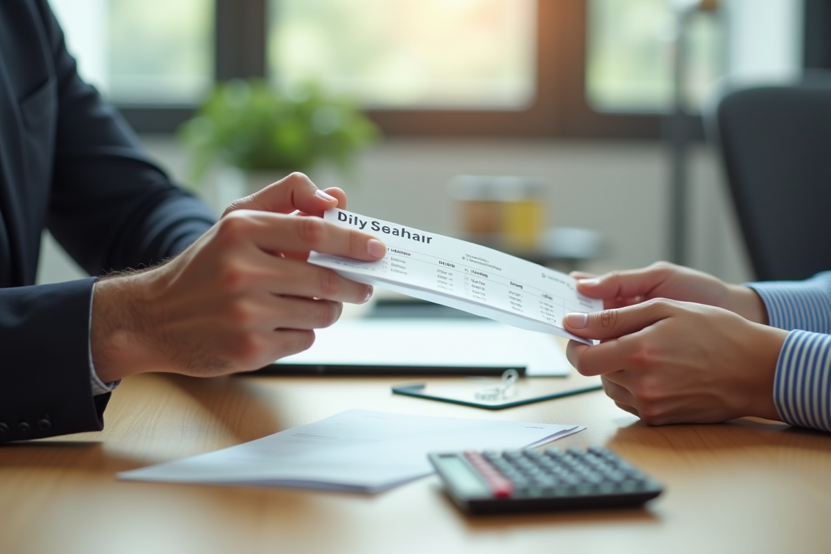 Echange de bulletins de salaire sur un bureau lumineux