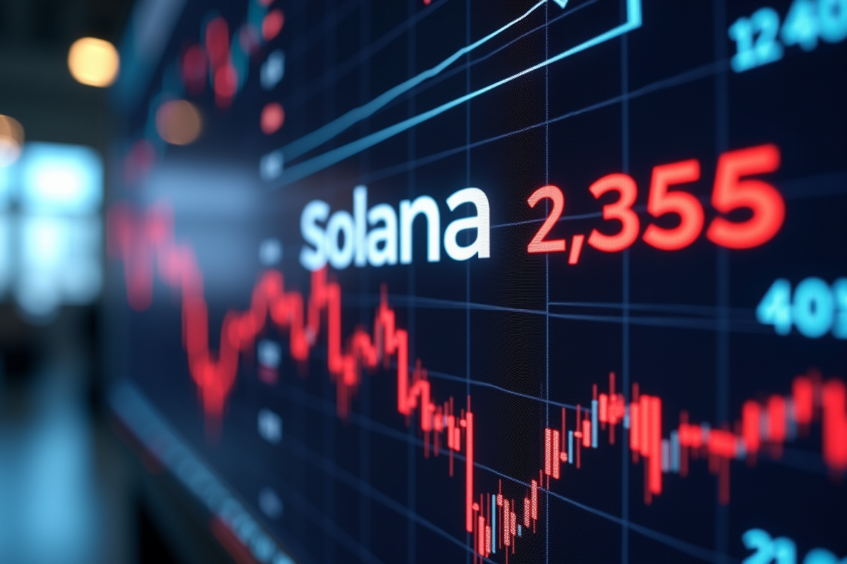 Affichage boursier Solana en gros plan en plein jour