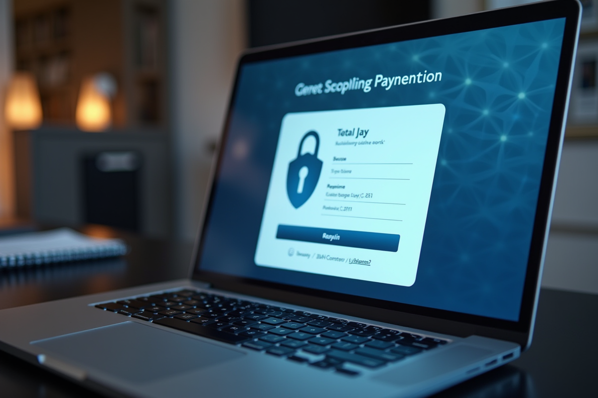 Ecran d un ordinateur portable affichant une page de paiement sécurisé