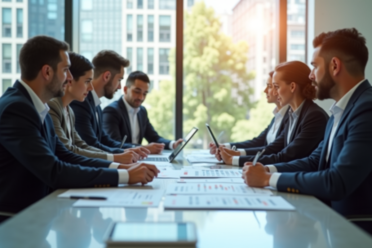 Groupe de professionnels analysant des graphiques financiers