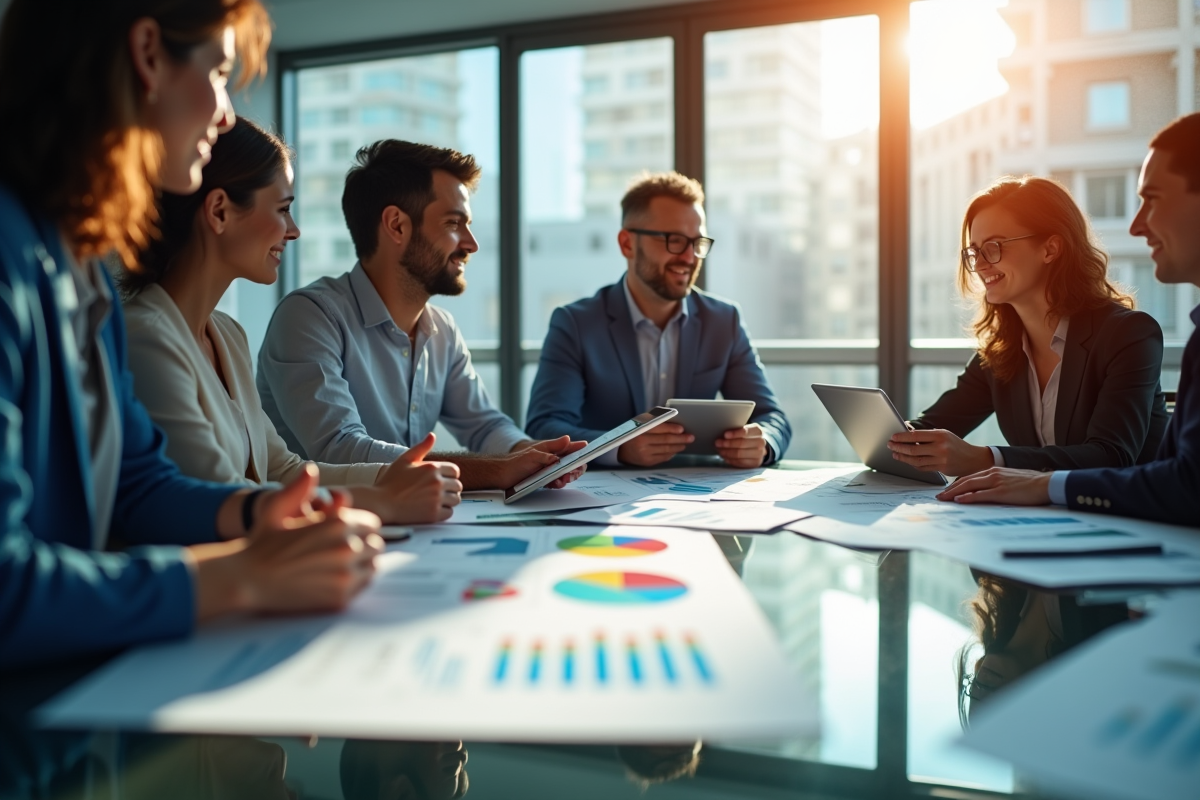 Groupe de professionnels analysant des graphiques de données
