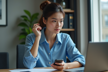 Jeune femme professionnelle au bureau à domicile