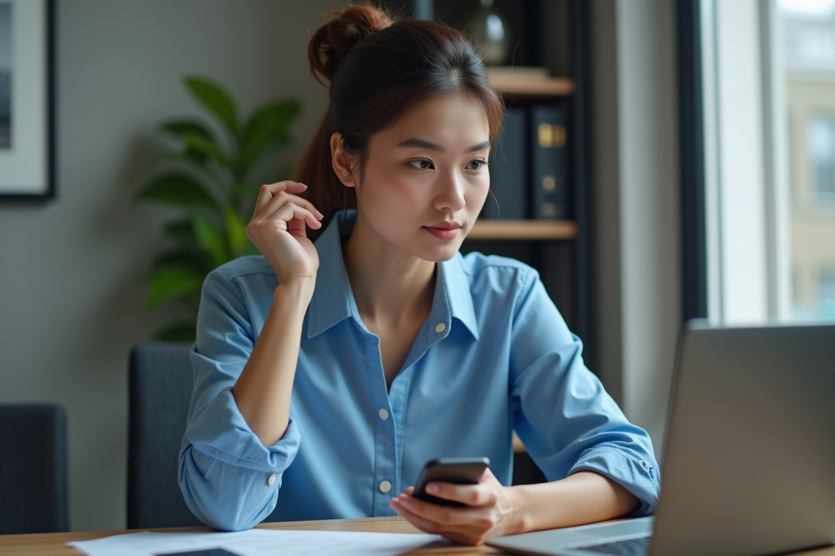 Jeune femme professionnelle au bureau à domicile