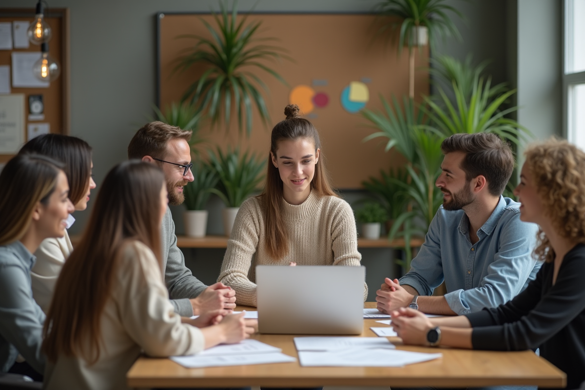Jeune femme discutant stratégies d