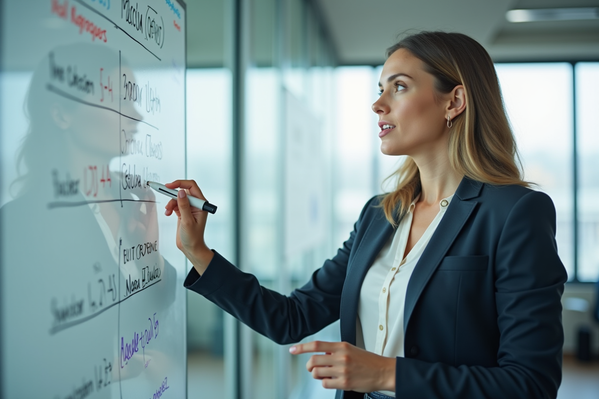 Jeune femme expliquant des diagrammes financiers