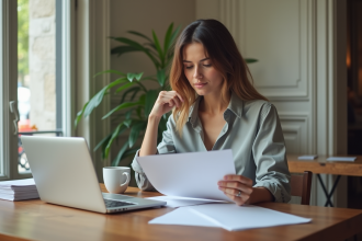 Femme d'affaires à Paris travaillant à son bureau