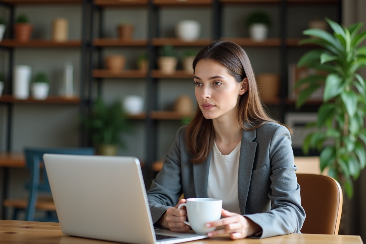 Jeune femme professionnelle travaillant à la maison avec un ordinateur