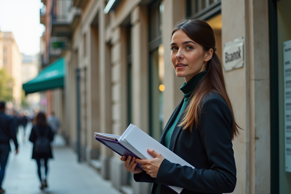 Jeune femme regardant une liste de produits financiers