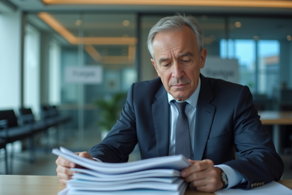 Homme d'affaires en costume dans une banque