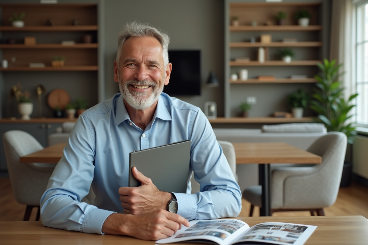 Homme d'affaires souriant dans un salon moderne