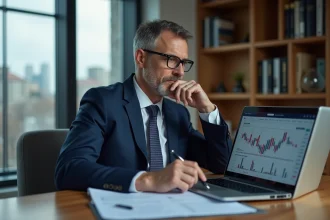 Homme en costume analysant des graphiques financiers