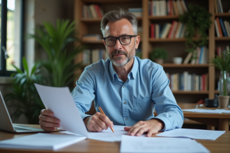 Homme fran&ccedil;ais d'&acirc;ge moyen dans un bureau moderne