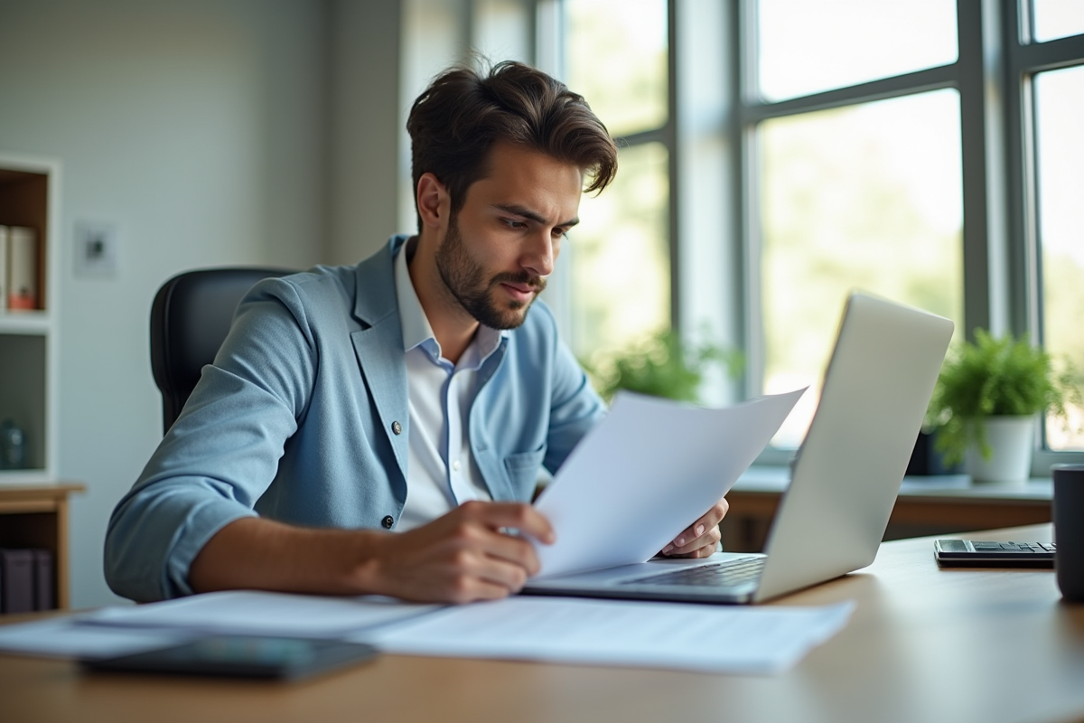 Jeune professionnel travaillant sur un ordinateur dans un bureau lumineux