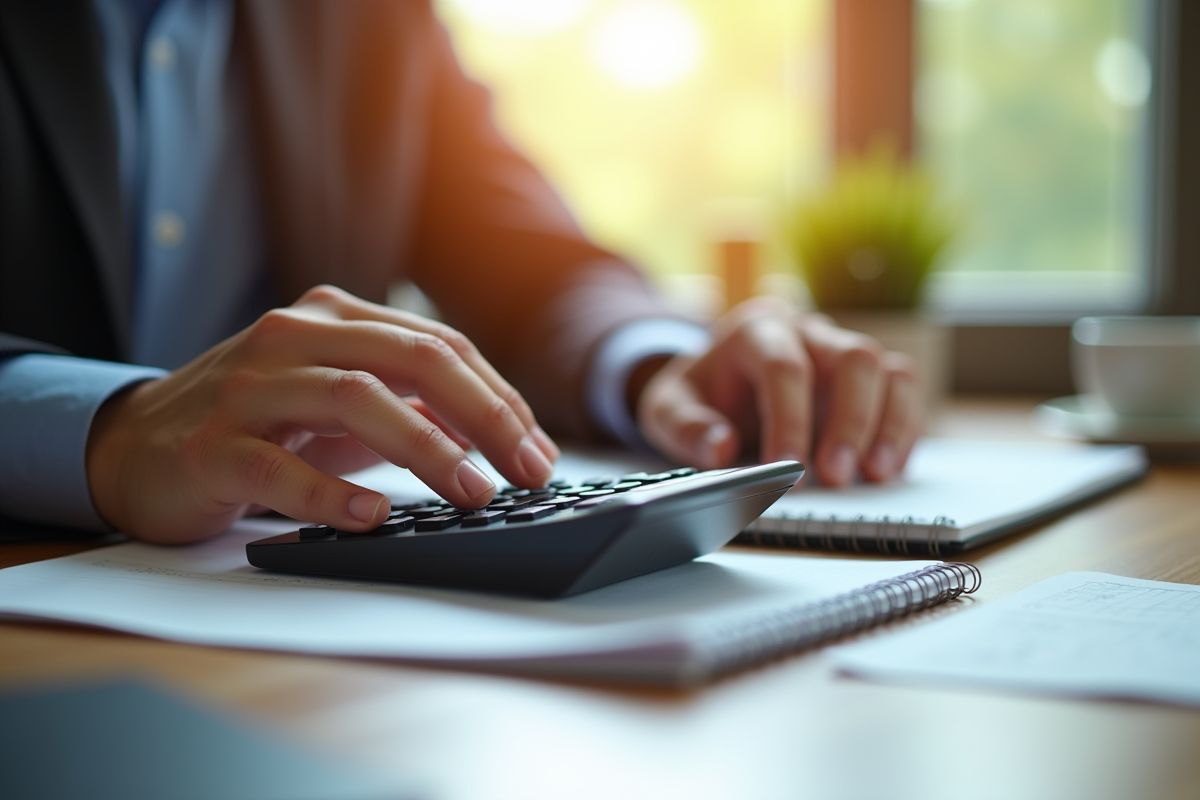 Mains utilisant calculatrice et bloc-notes pour organiser