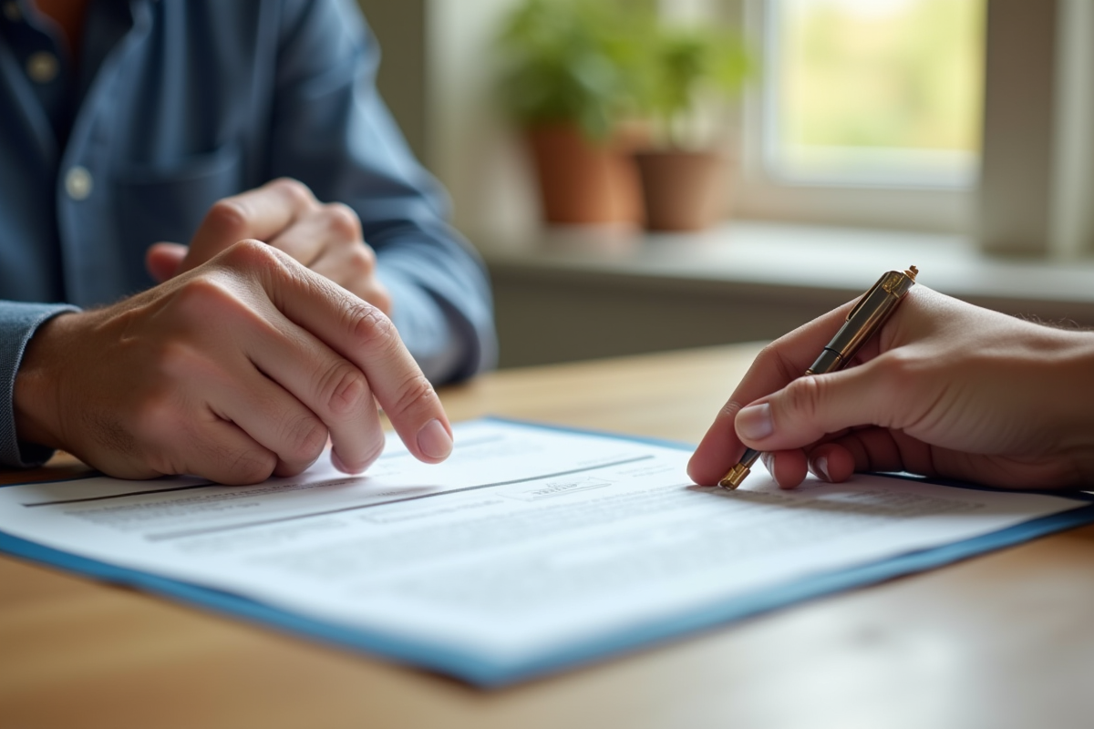 Mains d un senior et d un plus jeune échangeant un document de retraite