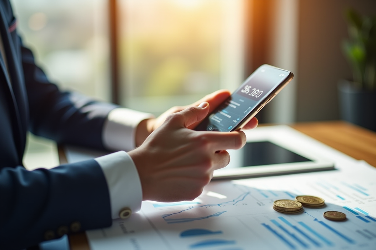 Main tenant un smartphone avec une app finance décentralisée