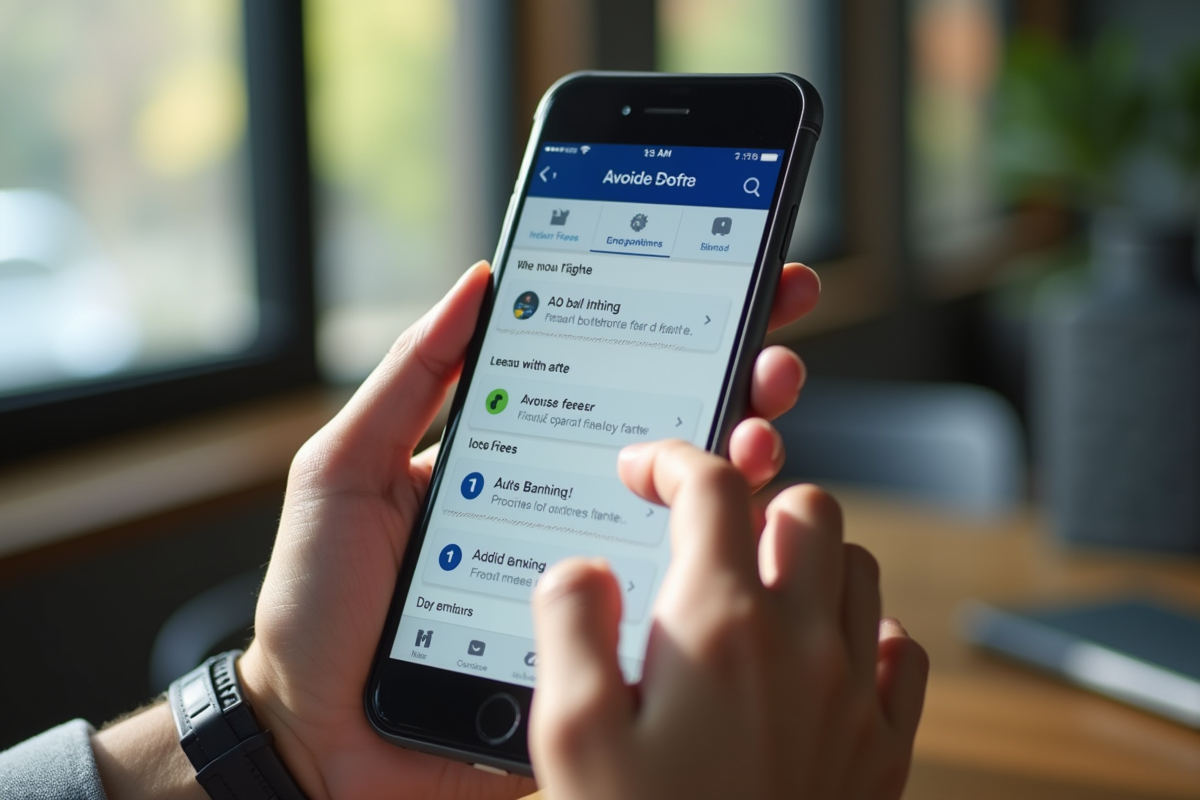 Mains tenant un smartphone avec notifications bancaires