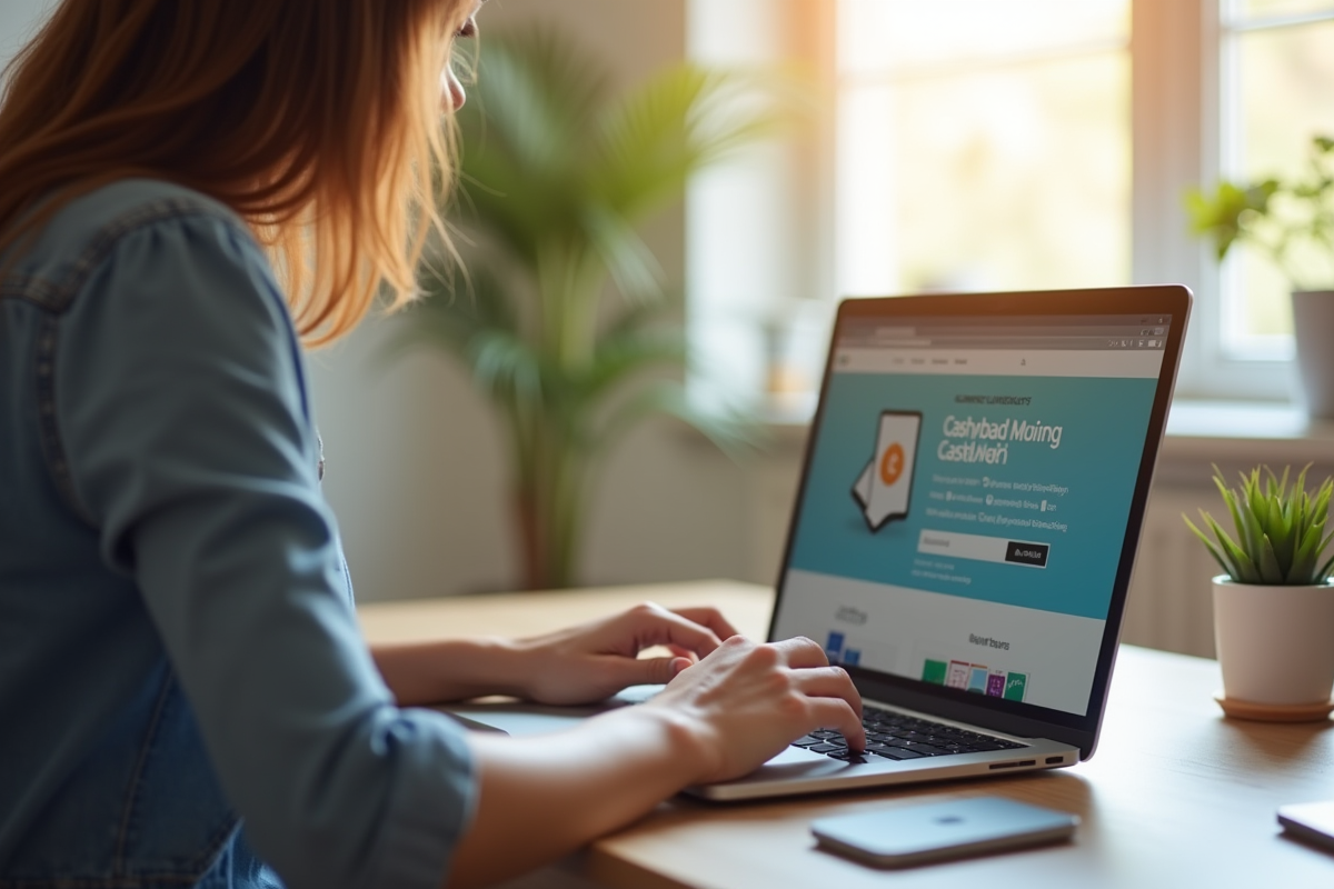Personne utilisant un ordinateur portable dans un bureau lumineux