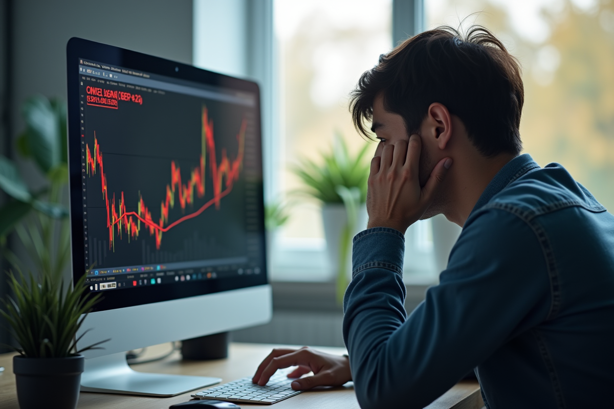Personne inquiète regardant un écran avec graphique XRP