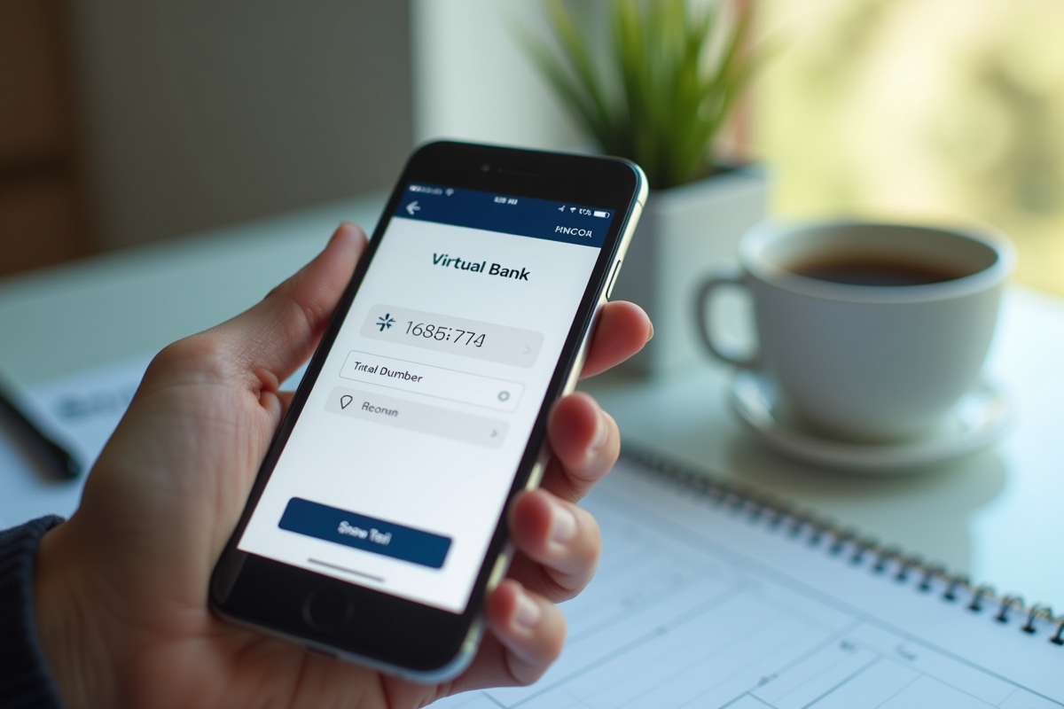Personne tenant un smartphone avec une application bancaire numérique