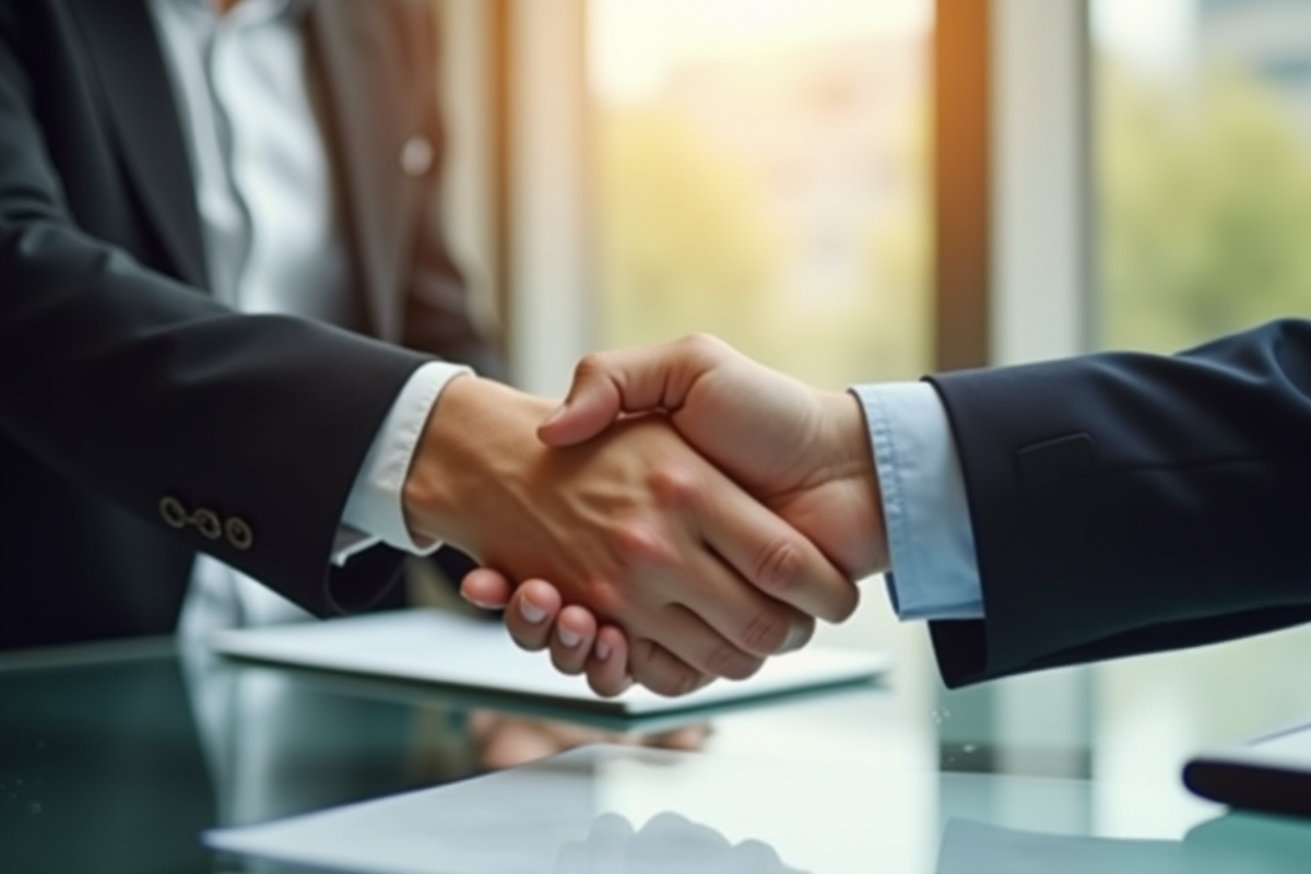 Poignée de main confiante entre un conseiller bancaire et un client