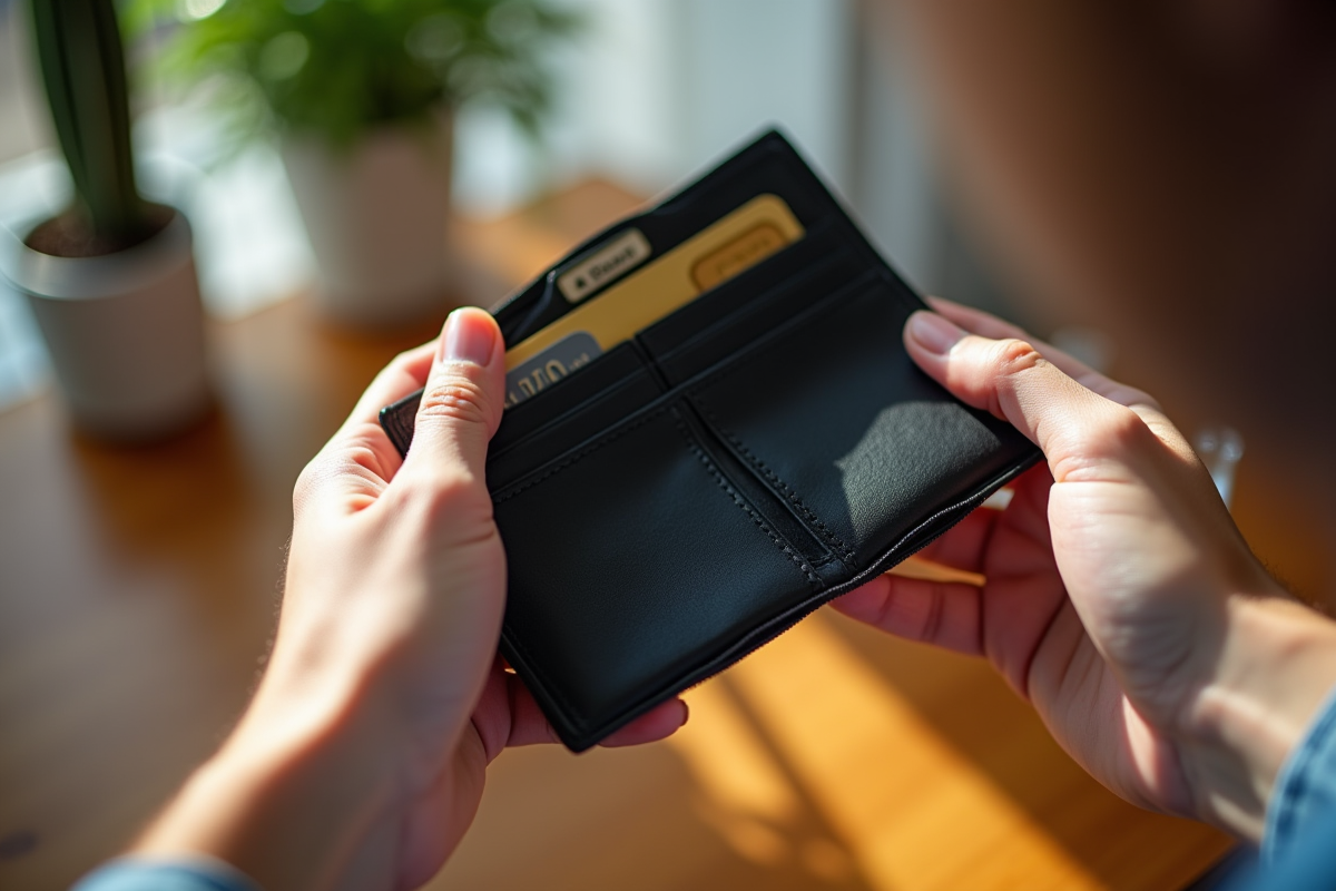 Zoom sur un porte-monnaie vide sans carte de credit