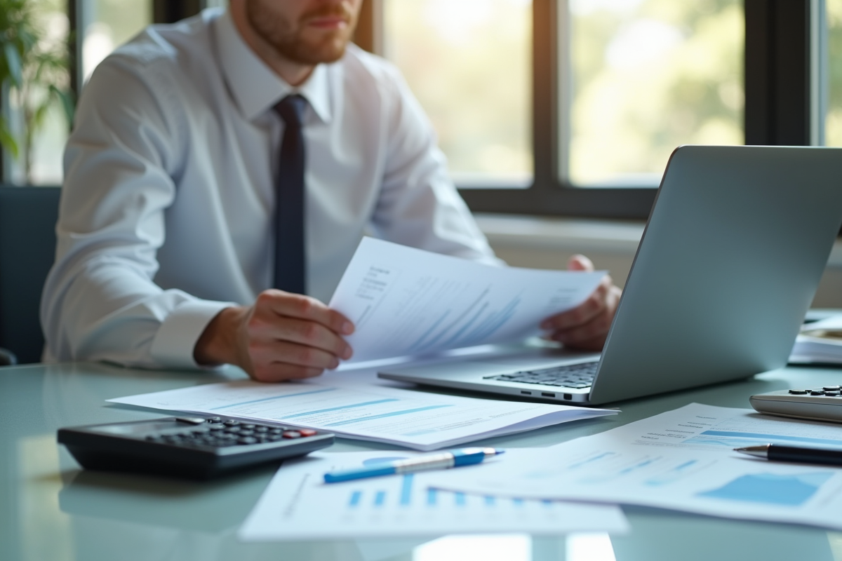 Professionnel d'affaires examinant des documents financiers