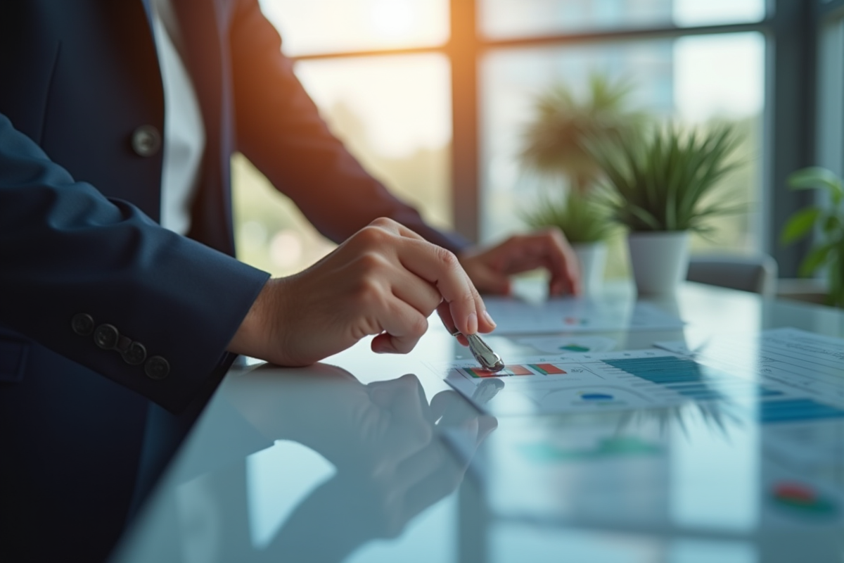Professionnel financier ajustant un levier en hausse sur un tableau de bord