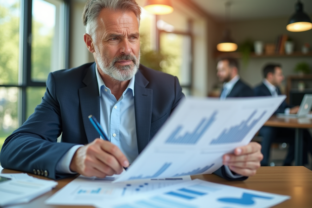 Professionnel confiant analysant des graphiques financiers