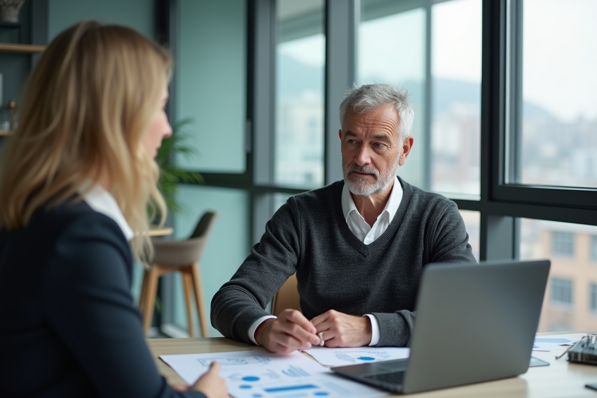Homme retraité rencontrant un conseiller financier en bureau