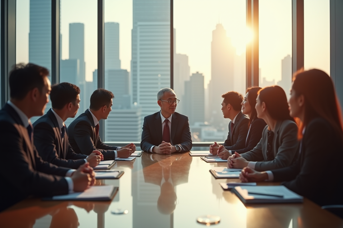 Groupe de professionnels chinois en réunion d'affaires